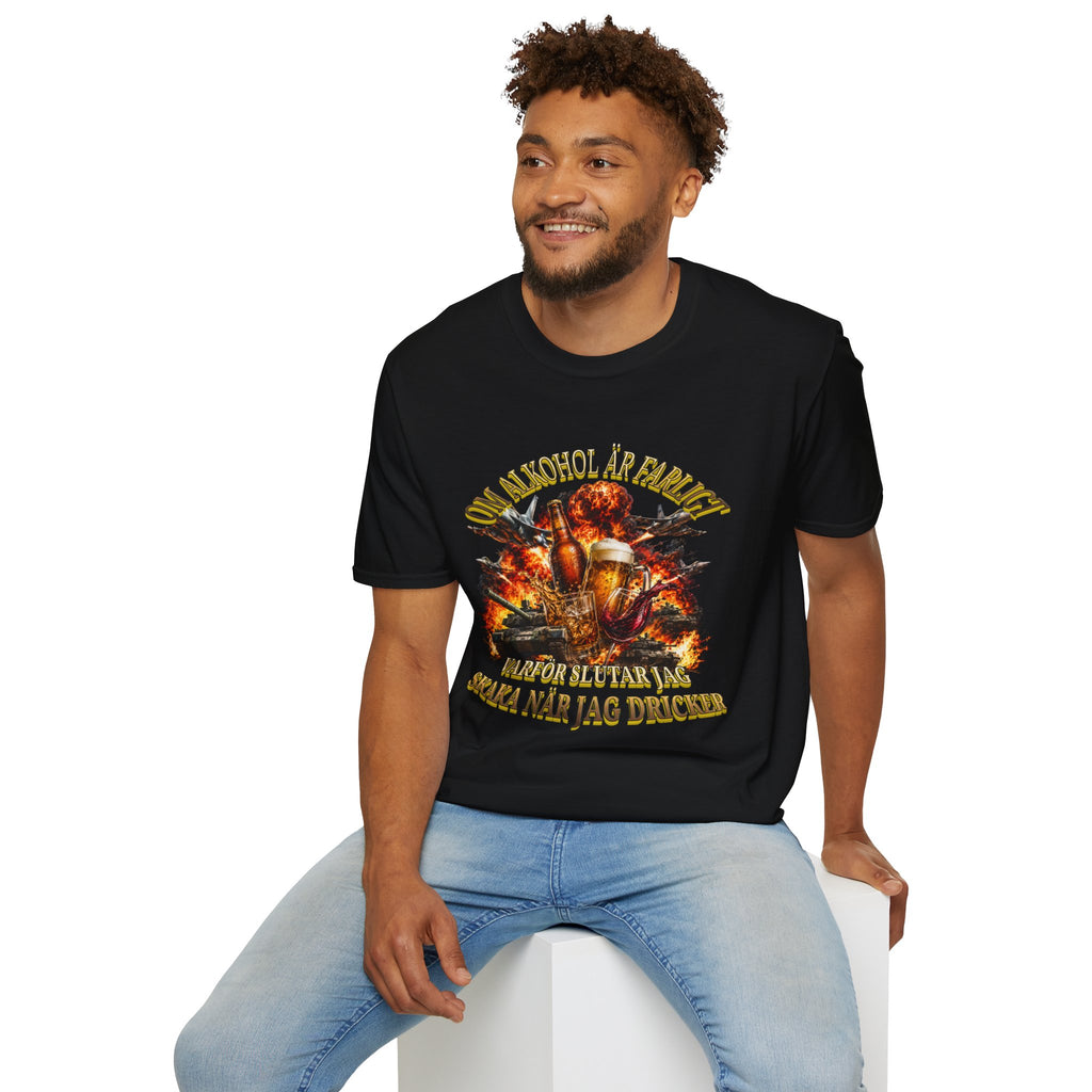 Beer & Flames T-Shirt — 'Om Alkohol Är Farligt' Graphic Tee