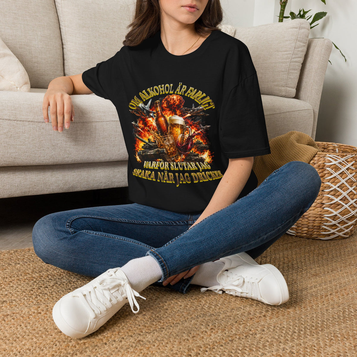 Beer & Flames T-Shirt — 'Om Alkohol Är Farligt' Graphic Tee